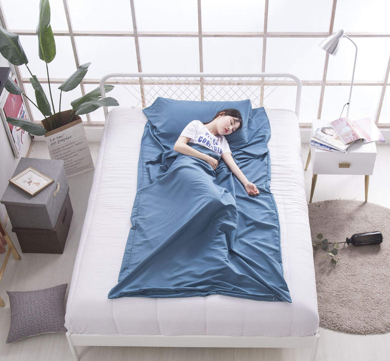 [Australia - AusPower] - Sleeping Bag Liners Lightweight Travel Camping Sheet Sleep Bag Liner Adults Lightweight Warm Weather Hotel Compact Portable Sleeping Sack Indoor Outdoor Hostels Traveling Backpacking Hiking Blankets Blue 45 x 82.6inch(115 x 210cm) 