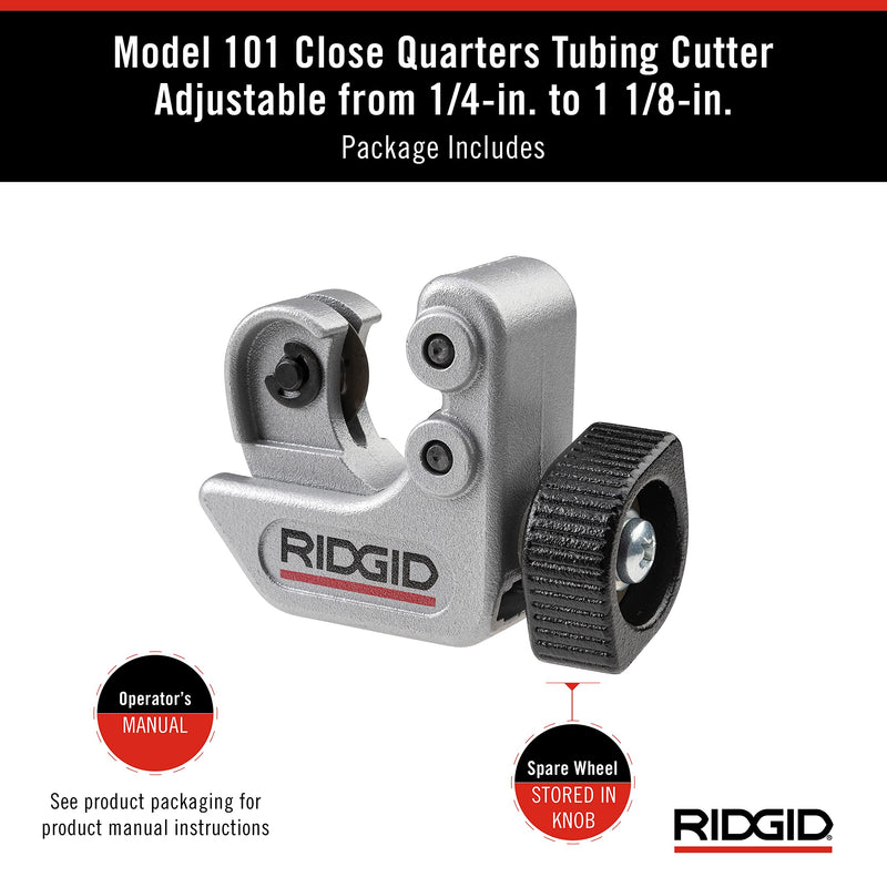 [Australia - AusPower] - RIDGID 40617 Model 101 Close Quarters Tubing Cutter with 1/4"-1-1/8" Cutting Capacity, Silver 