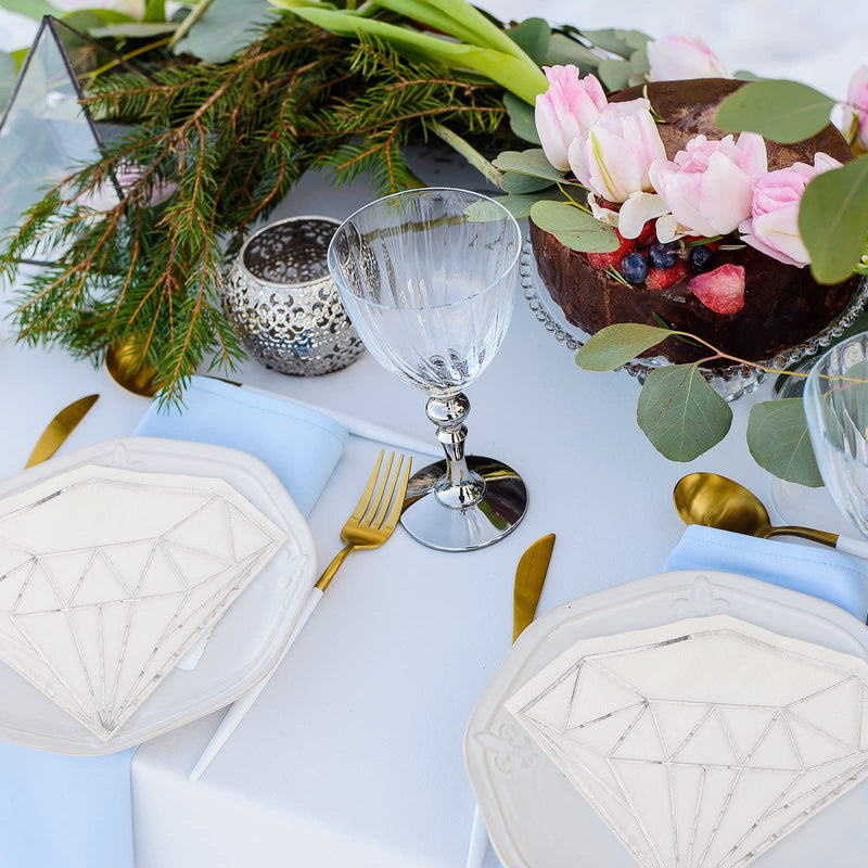 [Australia - AusPower] - 80 Pack Diamond Paper Party Napkins Bridal Shower Napkins Foil Silver Napkins Engagement Napkins White Cocktail Napkins Disposable Paper Towel for Wedding Birthday Party Decorations, 6.2 x 6.2 Inches 