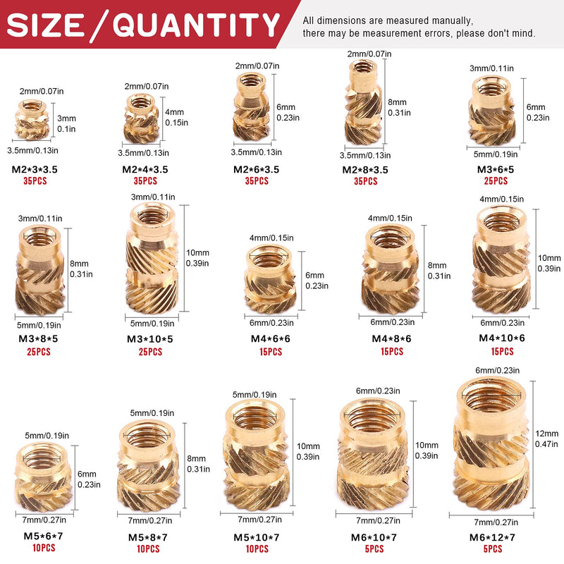 [Australia - AusPower] - Hilitchi 300Pcs Brass Knurled Nuts Threaded Heat Embedment Nut for Printing 3D Printer and More Projects (Assortment Kit) Assortment Kit-300PCS 