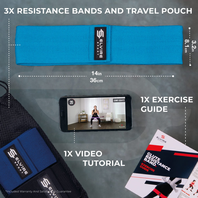[Australia - AusPower] - ELVIRE Fabric Resistance Bands for Working Out. 2 Styles – Set of 3 Booty Bands for Glutes OR Set of 3 Long Resistance Bands for Full Body Workout | 3 Fitness Loop Bands Levels for Women & Men Blue & Black 
