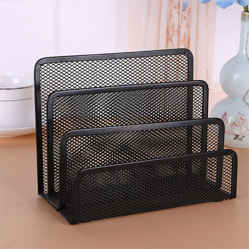 [Australia - AusPower] - VANRA Small Letter Sorter Desktop File Holder Organizer Metal Mesh with 3 Vertical Upright Compartments (Black) Black 