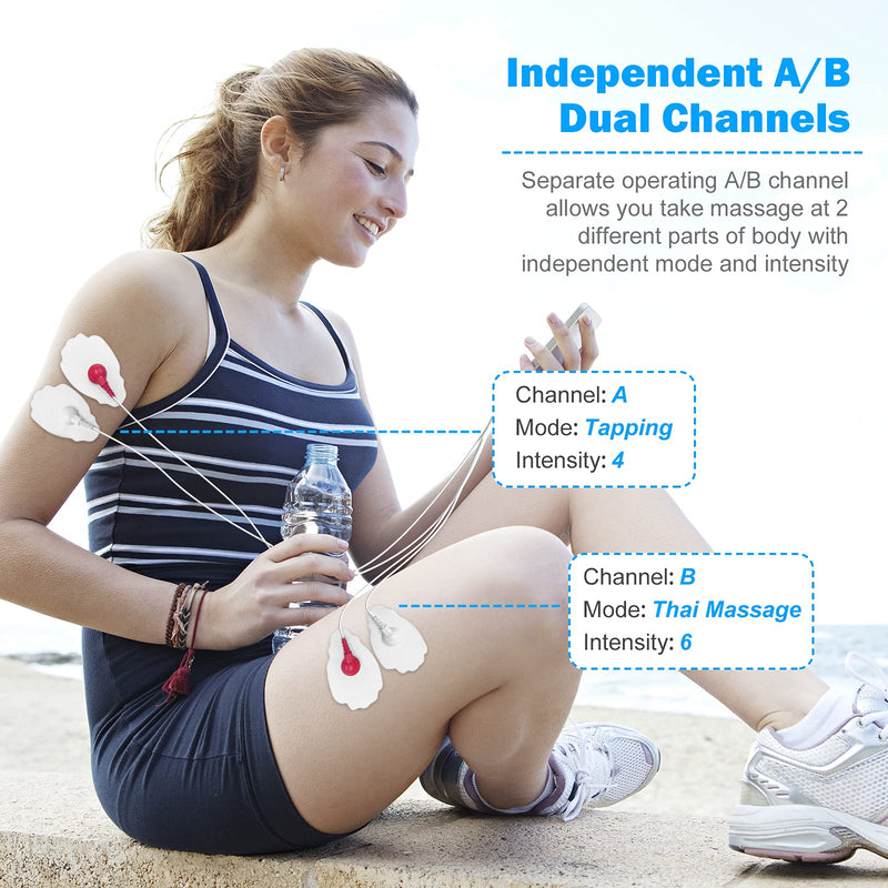 [Australia - AusPower] - Easy@Home Rechargeable TENS Unit + EMS Muscle Stimulator, 2 Independent Channels, 20 Intensity Levels, 8 Massage Types+16 Modes, 510K Cleared FSA Eligible Handheld Electronic Pulse Massager, EHE029G-B 
