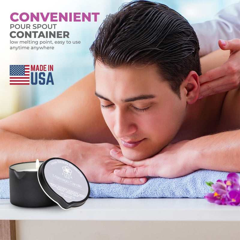 [Australia - AusPower] - Massage Oil Candle by Fleur De Spa - All Natural - 6oz with Pour Spout Made in USA… 