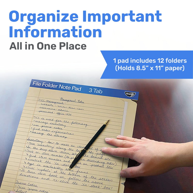 [Australia - AusPower] - Find It File Folder Notepad - Pack of 12 - 9.5 x 12.5 Inch Notebook Organizer Folders for Filing, Document, and Clipboard Organization - Manila 12 Folders 