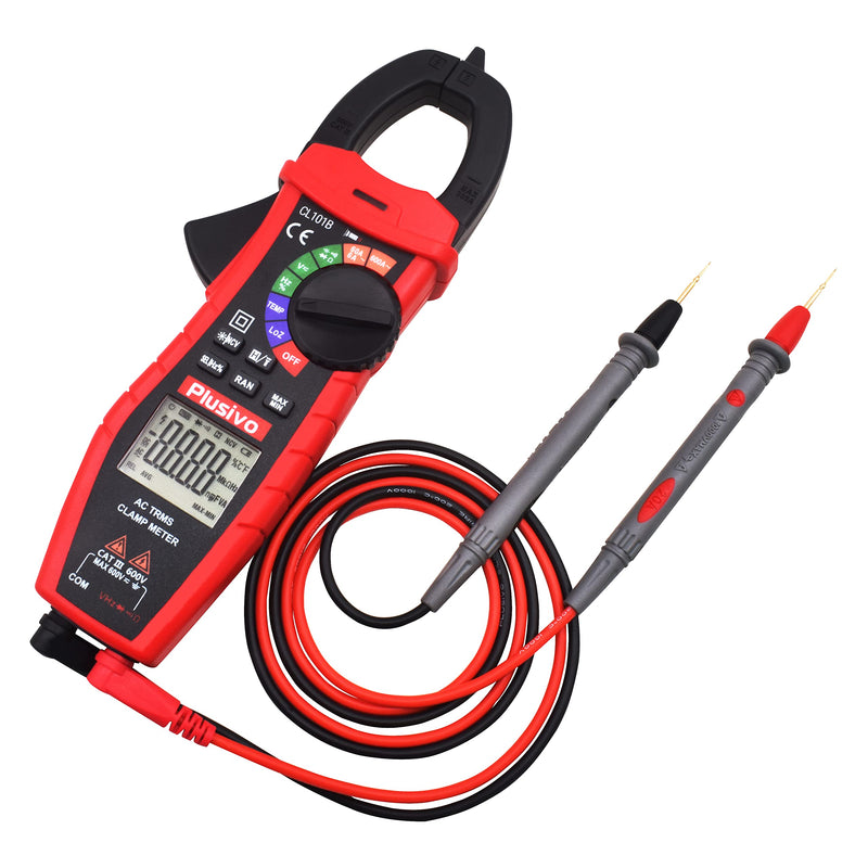 [Australia - AusPower] - Plusivo Digital T-RMS 6000 Counts, Multimeter, Non Contact Voltage Tester, Auto-ranging, Measures Current Voltage Temperature Capacitance Resistance Diodes Continuity Duty-Cycle (AC Clamp Meter) AC Clamp Meter 