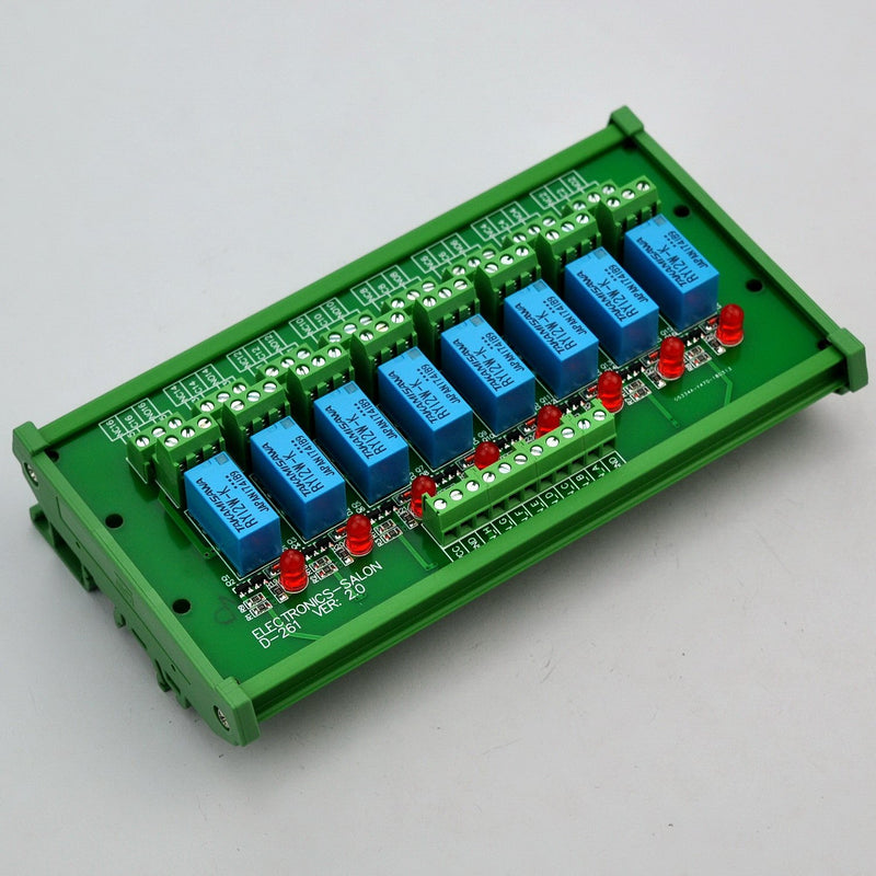 [Australia - AusPower] - Electronics-Salon DIN Rail Mount 8 DPDT Signal Relay Interface Module. (Operating Voltage: DC 12V) Operating Voltage: DC 12V 