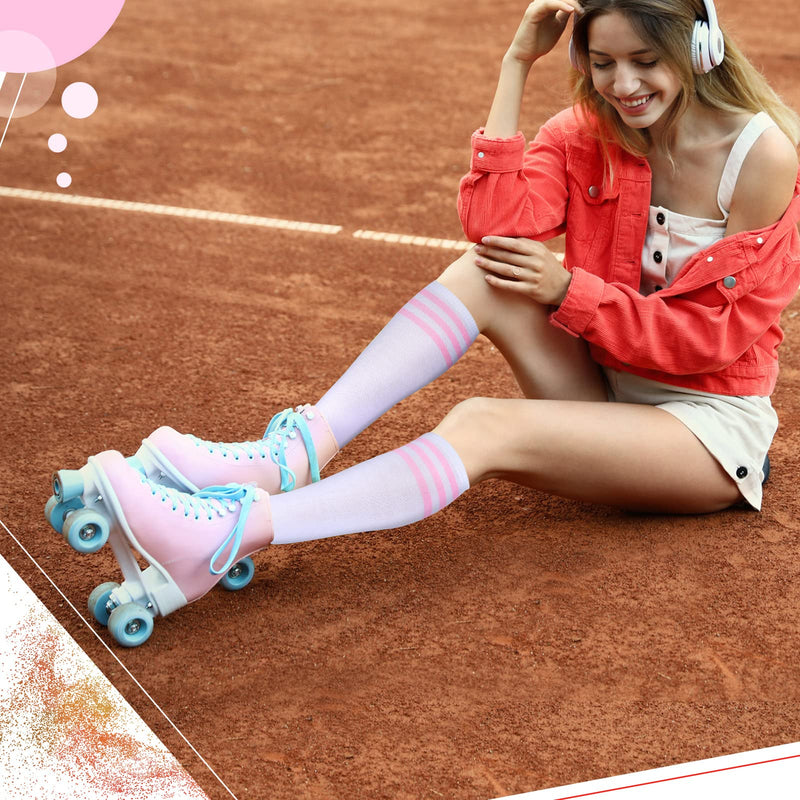 [Australia - AusPower] - 6 Pairs Roller Skate Socks Knee Socks Figure Skating Socks Athletic Sport Socks Striped Cotton Socks Long Tube Socks High Ankle Crew Socks for Men Women Girls Youth 