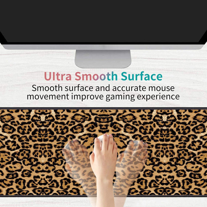 [Australia - AusPower] - Desk Pad Mat Gaming Mouse Pads with Coasters Set, Stitched Edges Design Mouse Pad XXL Large Mouse Pad for Laptop Computers Leopard Print Desk Writing Mat for Office & Home 31.5"x 11.8" 