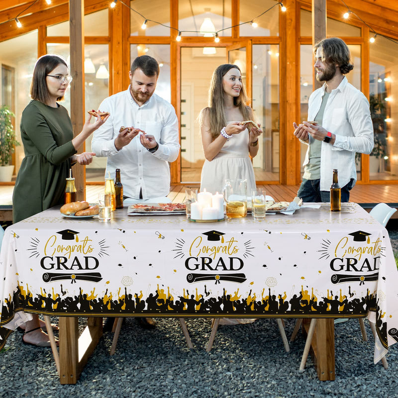 [Australia - AusPower] - durony 3 Pack Graduation Tablecloth 108 x 54 Inch Large Size Plastic Rectangle Graduation Table Covers for College High School Graduation Party Decorations Supplies, Black Gold 
