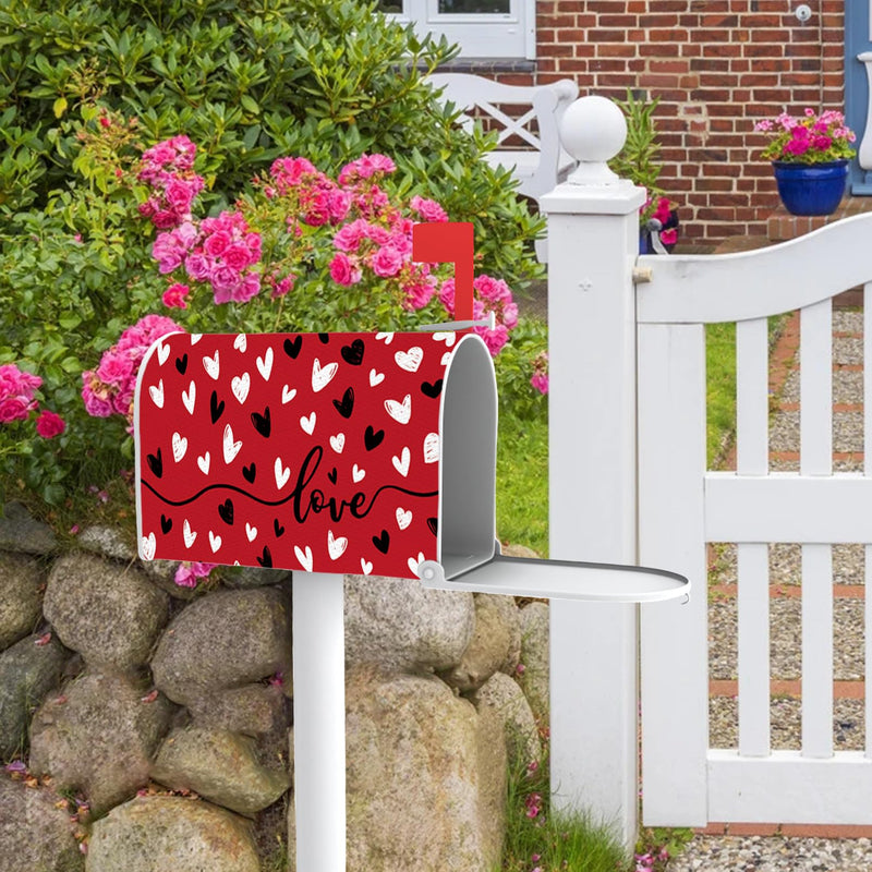 [Australia - AusPower] - FBCOO Valentine's Day Red Mailbox Cover Magnetic Standard Size 21"x19", Black White Love Heart Decorative Post Letter Box Wrap Decor, Anniversary Wedding Holiday Garden Yard Outdoor Decoration Black and White Hearts 