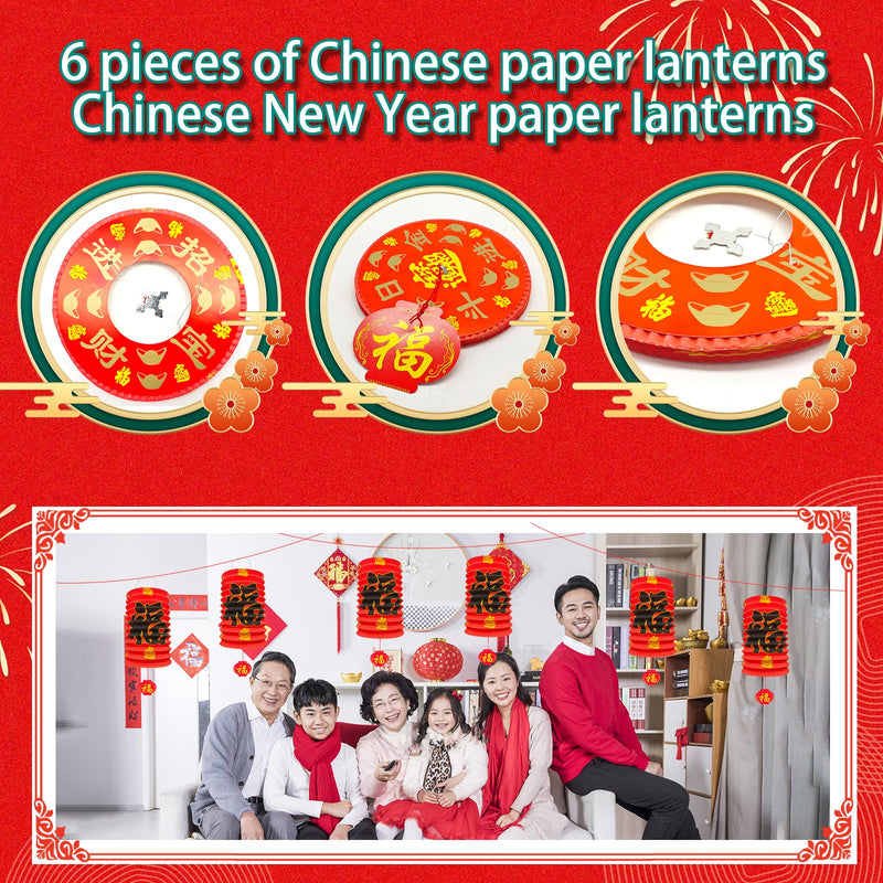 [Australia - AusPower] - 6Pcs 2024 Chinese New Year Decorations, Year of The Dragon Red Fu Lanterns 16*25cm Lunar Spring Festival Ceiling Hanging Paper Lanterns Lamp Party Supplies Decor for Birthday Wedding Restaurant Store 