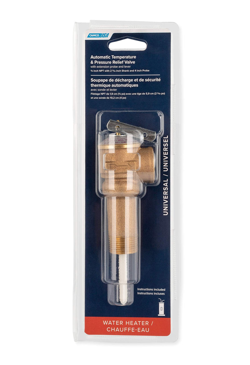 [Australia - AusPower] - Camco 10493 3/4" Temperature and Pressure Relief Valve with 4" Epoxy-Coated Probe - Extended Shank 