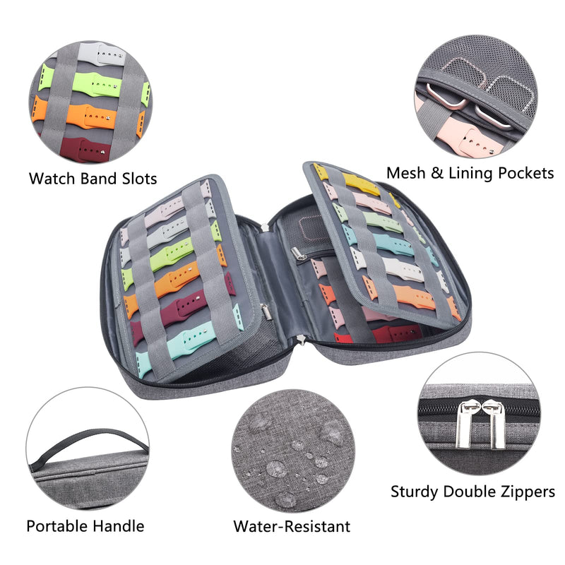 [Australia - AusPower] - FORFAVEOR Watch Band Storage Case Stores 32 Watch Straps, Smart Watch Band Organizer and Travel Holder Compatible with Apple All Series Watch Bands and Accessories, Gray (Bag Only) 
