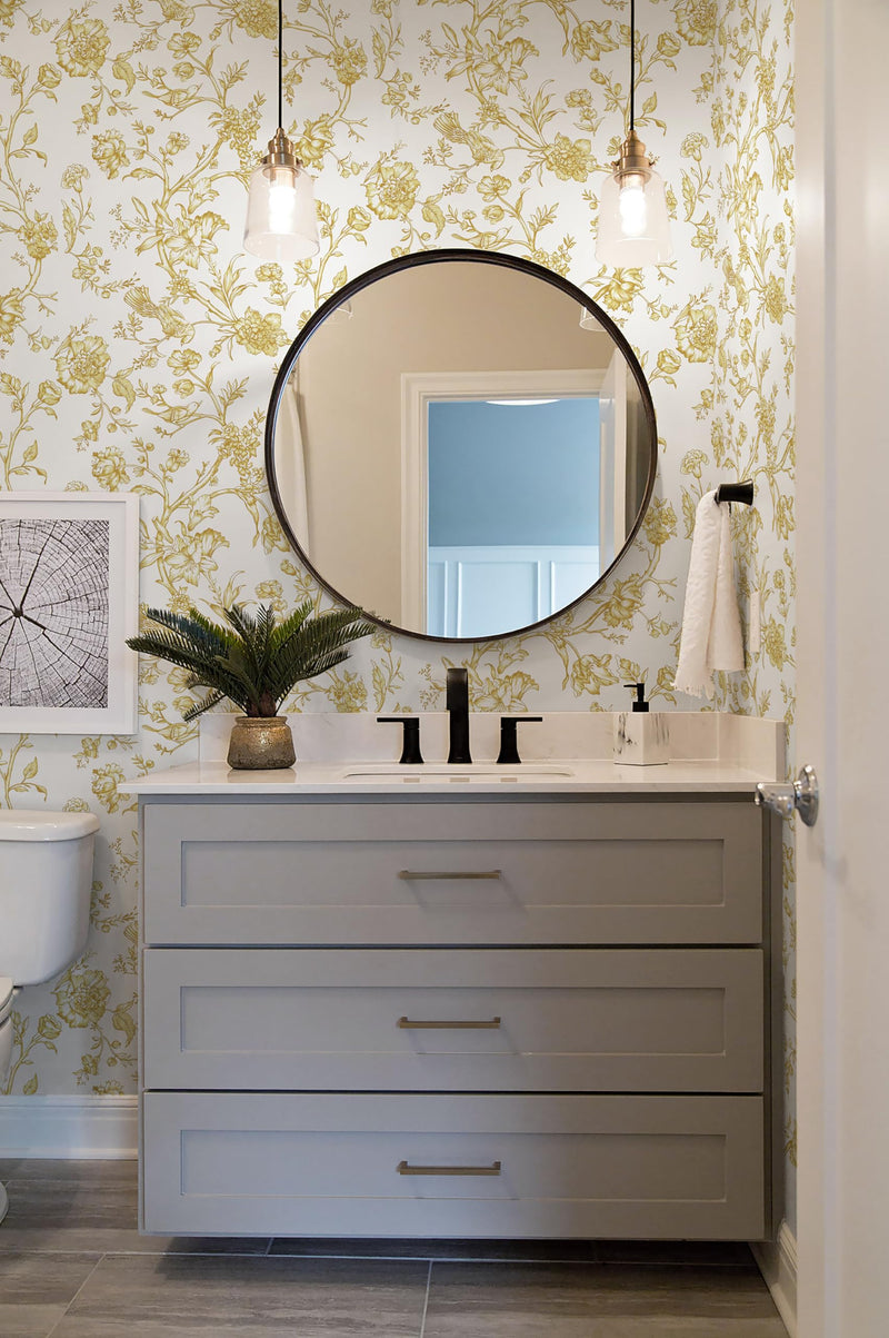 [Australia - AusPower] - Safiyya 118"x17.3" Peel and Stick Wallpaper Gold and White Contact Paper Floral Birds Wallpaper Self Adhesive Removable Wallpaper for Walls Furniture Covering Vinyl Rolls 118 In X 17.3 In 