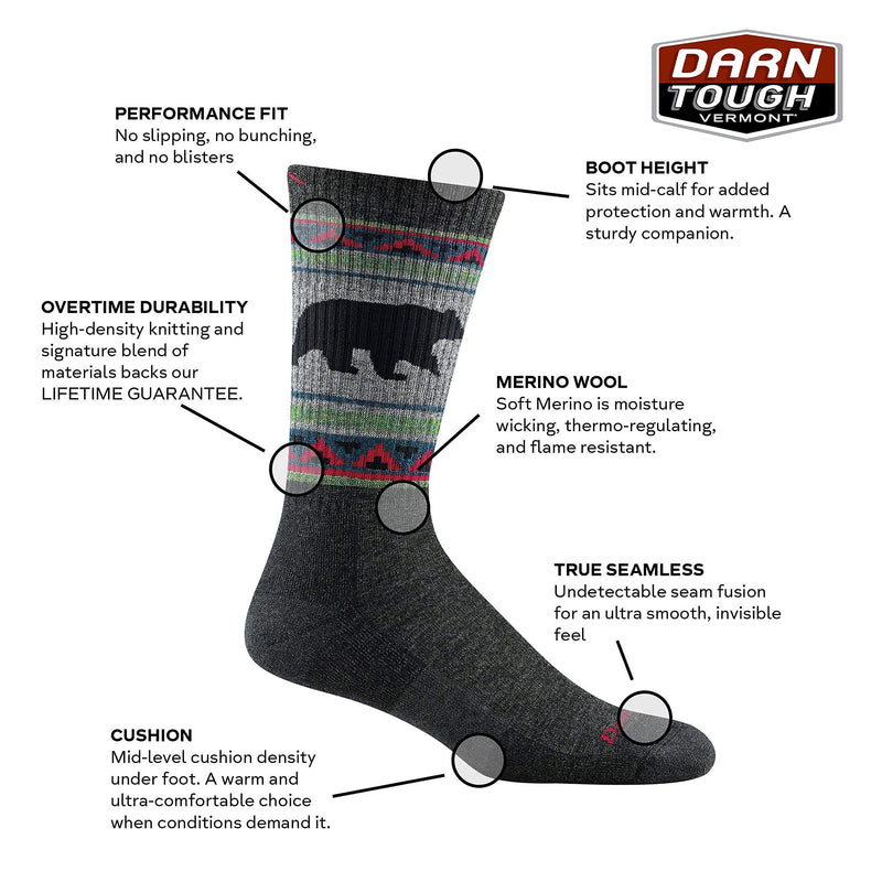 [Australia - AusPower] - Darn Tough VanGrizzle Boot Midweight Sock with Cushion - Men's Charcoal Large 
