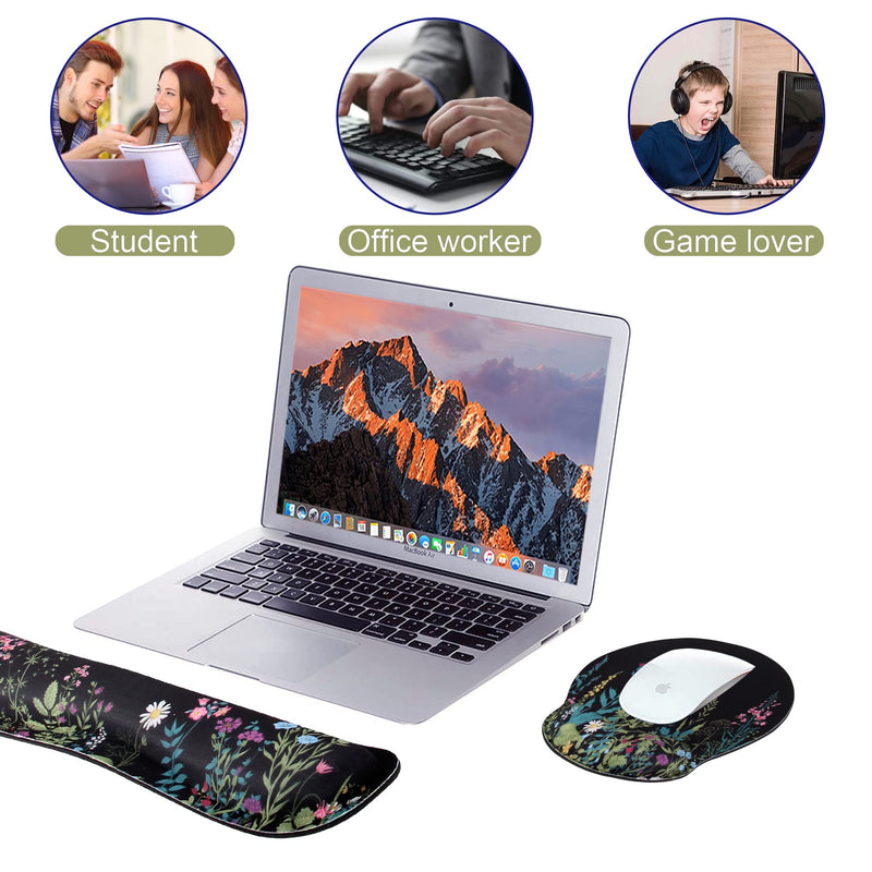 [Australia - AusPower] - Ergonomic Mouse Pad Wrist Support and Keyboard Wrist Rest, Mousepad with Wrist Rest, Memory Foam Keyboard Pad, Easy Typing, Pain Relief, Perfect for Gaming, Computer, Laptop,Office, Garden Flowers 