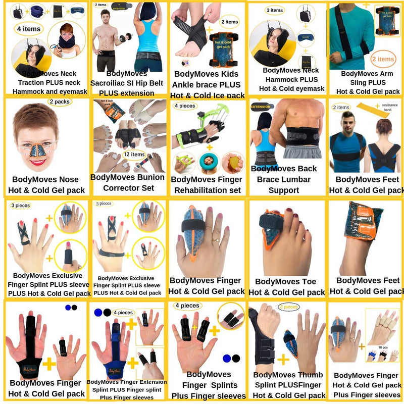 [Australia - AusPower] - BodyMoves Finger Hot and Cold Ice Pack Plus Adult Finger Brace Splint Sleeve Thumb Support Protector Cushion Pressure Safe Elastic Breathable Stabilizers (Midnight Black) Midnight Black 