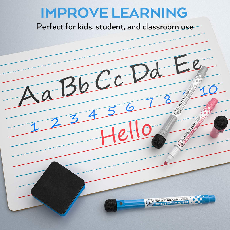 [Australia - AusPower] - Nicpro Dry Erase Lap Board 9 x 12 inches 2 Pack Ruled Kid Double Sided Blank & Lined Small Lapboard with 8 Pens, 2 Eraser, Learning Mini Whiteboard Portable for Student and Classroom Use 