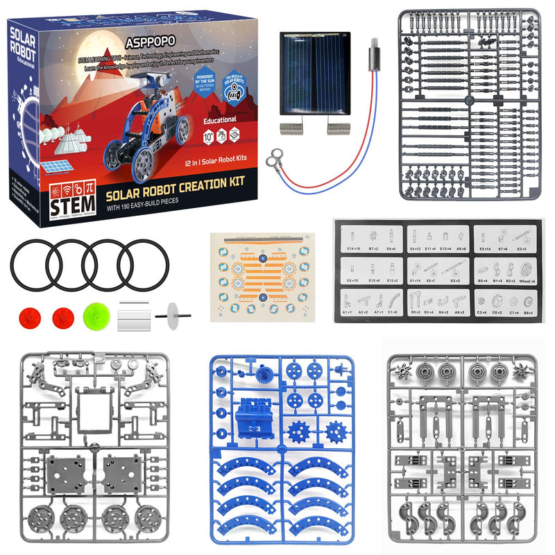 [Australia - AusPower] - ASPPOPO STEM Toys 12-in-1 Education Solar Robot Building Kits -190 Pieces DIY Science Experiment Kit for Kids Aged 8-12 and Older, Solar Powered by The Sun (Navy Blue) Navy Blue 