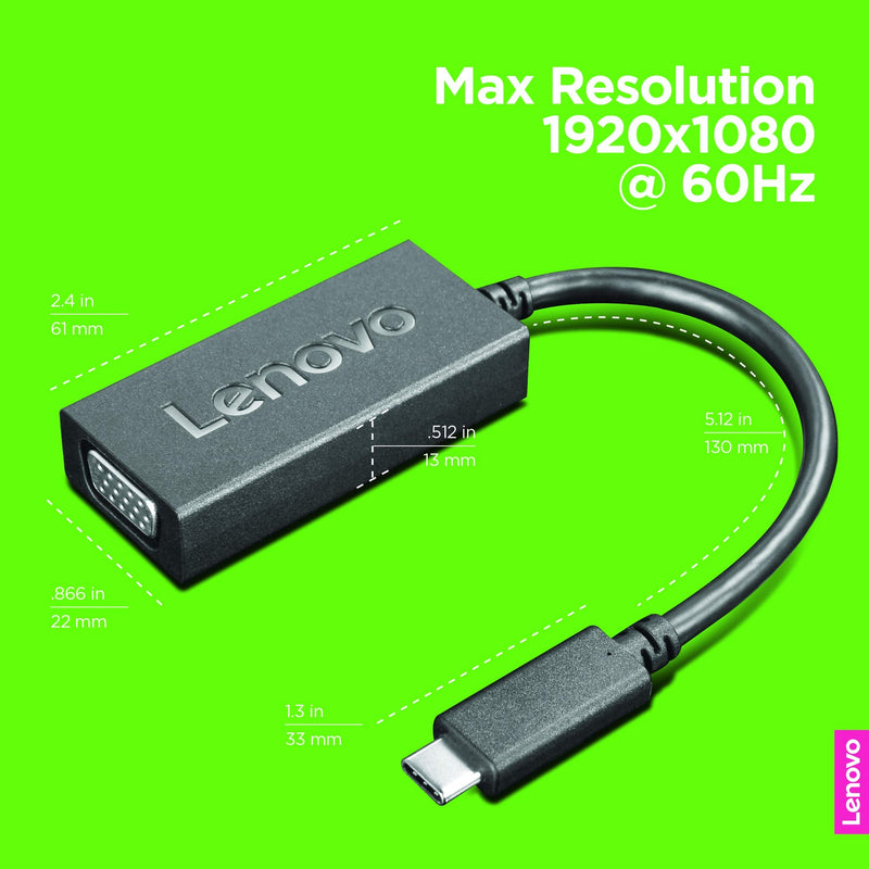 [Australia - AusPower] - Lenovo USB-C to VGA Adapter, Black GX90M44578 
