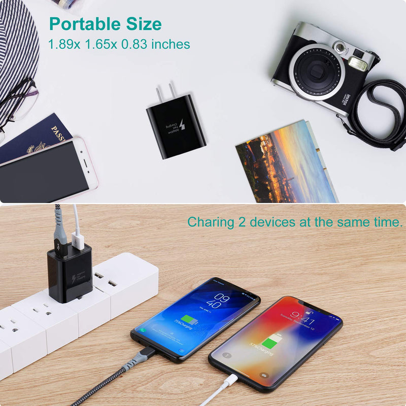 [Australia - AusPower] - USB Wall Charger with USB C Cable 10ft, Excgood 30W Dual Ports USB Fast Charger+Nylon Braided Type C Cable Fast Charging Compatible with Galaxy S8/9+/10e,Note,LG G5/6 and More (2-Pack,Black&White) Black White 