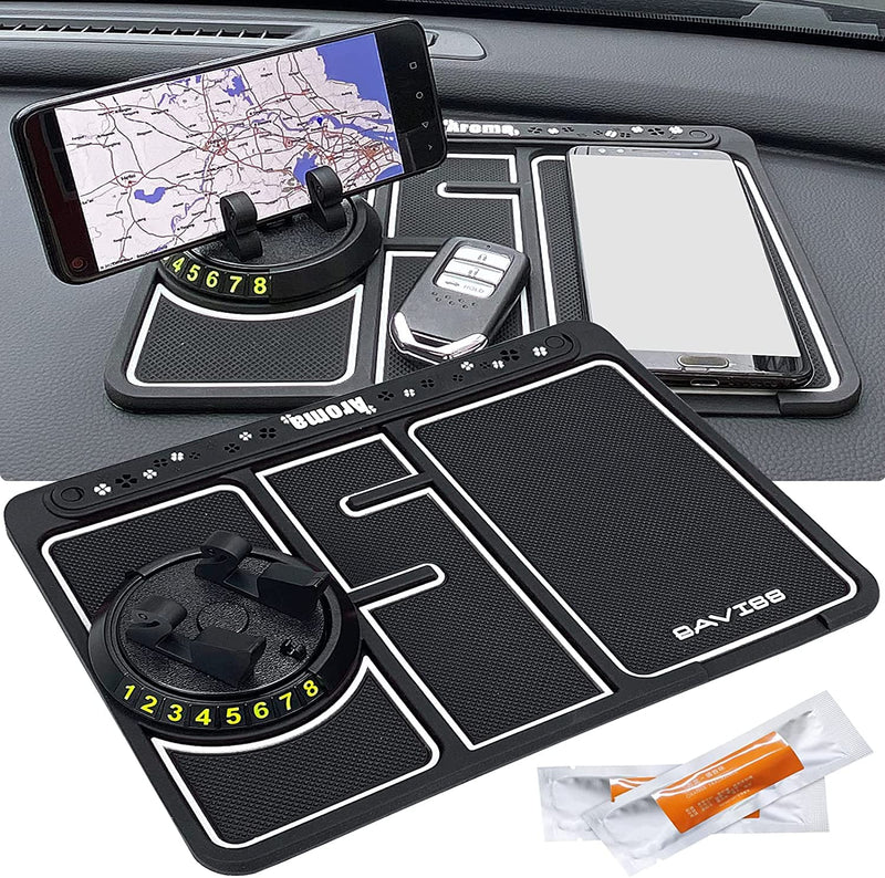 [Australia - AusPower] - 4 in 1 Non-Slip Phone Pad Car Dashboard Mat Luminous Multifunctional Non-Slip Mats with 360 Degrees Rotating Function Car Phone Holder Temporary Parking Number Plate Sticky Aromatherapy(White) 