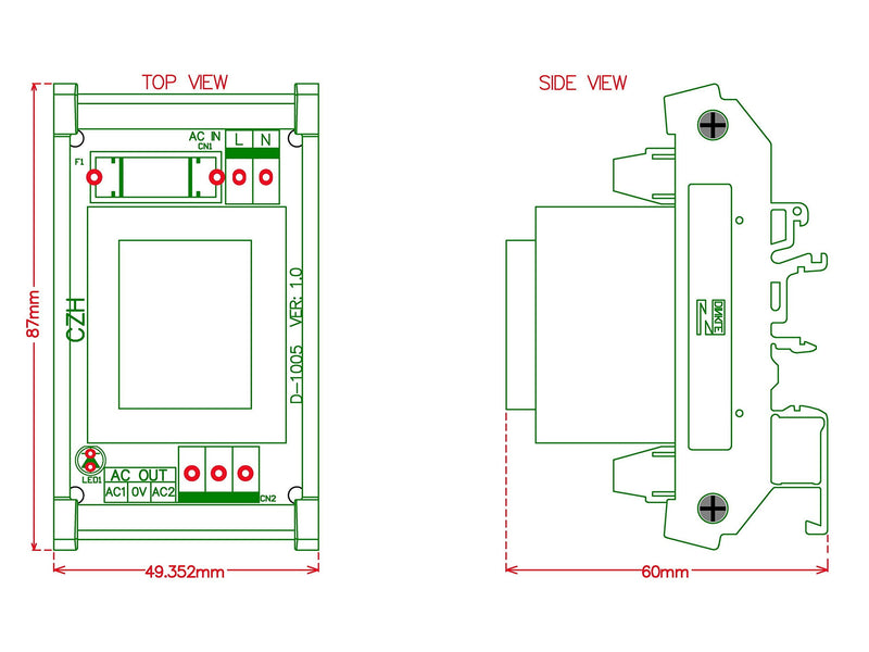 [Australia - AusPower] - Electronics-Salon 5 Watt(VA) DIN Rail Mount Power Transformer Module (in: 115VAC, Out: 24VAC) IN: 115VAC 