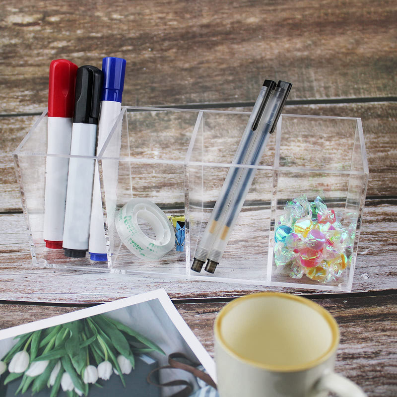 [Australia - AusPower] - Acrylic Pen Holder 4 Compartments,Clear Pen Holder Organizer Makeup Brush Holder for Office Desk Accessories,Cosmetic Brush Storage Box,Dorm,Bathroom,Kitchen (Clear) Clear 