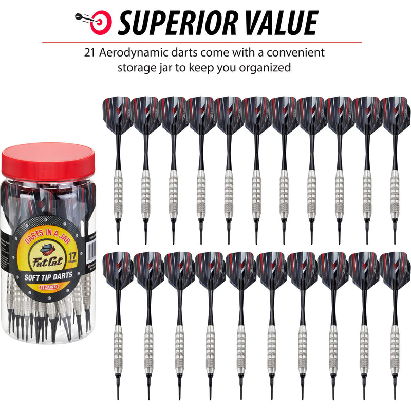 [Australia - AusPower] - Fat Cat Darts in a Jar: Soft Tip Darts with Storage/Travel Container, 17 Grams (Pack of 21) Single Pack of 21 Darts 