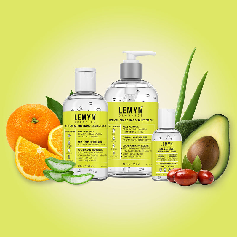 [Australia - AusPower] - Lemyn Organics Medical Grade Hand Sanitizer Gel - 97% ORGANIC - 2 FL.OZ. (PACK OF 6) 