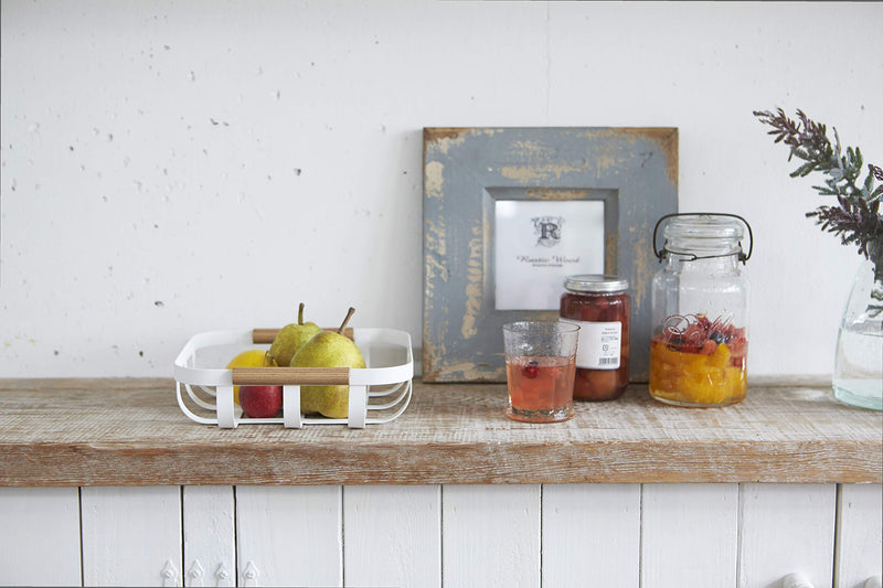 [Australia - AusPower] - Yamazaki Home Kitchen Decorative Metal Holder Bowl | Steel + Wood | Fruit Basket, One Size, White 