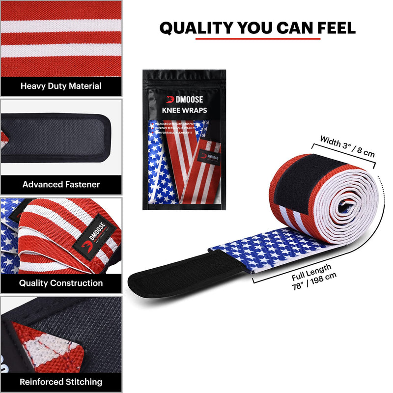 [Australia - AusPower] - DMoose Knee Wraps for Weightlifting (Professional Grade) I 78" Length Heavy Duty Knee Straps Pair I Avoid Knee Injury I Provides Joint Stability I Cross Training & WODs I Compression & Elastic Support 