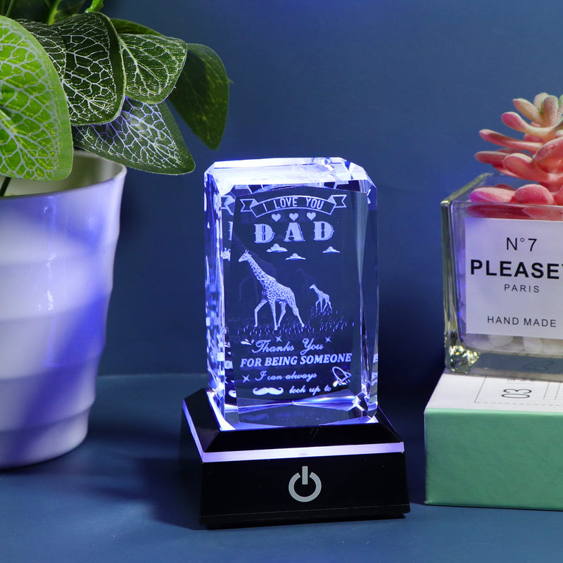 [Australia - AusPower] - Father Day Gifts for Dad from Daughter Son, 3D Crystal Laser Engraved Giraffe Statue Birthday Gifts for Dad Who Wants Nothing, Personalized Best Dad Ever Gifts Funny New Bonus Dad Gifts DAD GIFTS Giraffe with LED Base 