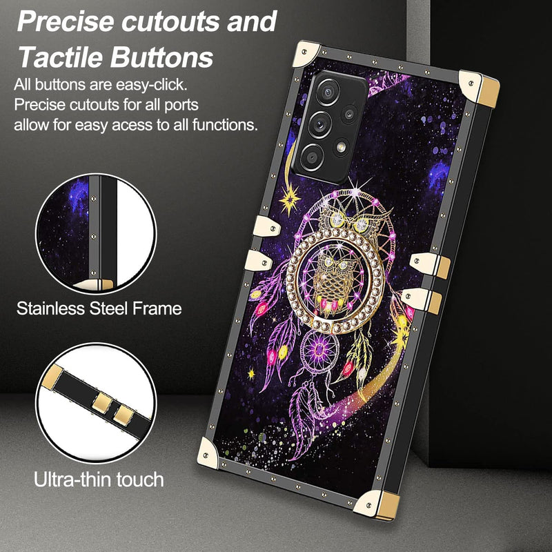 [Australia - AusPower] - Designed for Samsung A32 5G Case Square [with Ring Kickstand] [Drop Protection] [Slim Fit] [Metal Reinforced Corners] Retro Pattern Soft TPU Shockproof Protective Case for Women Girl (1) 1 
