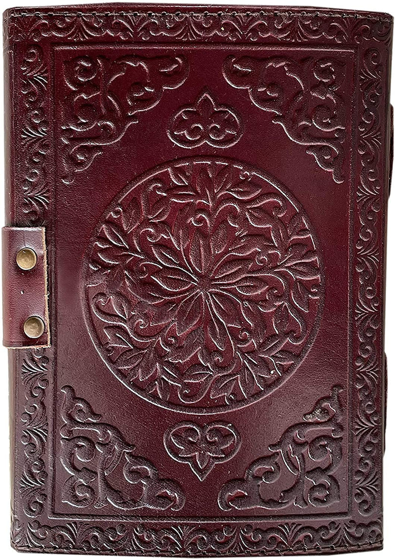 [Australia - AusPower] - Leather Journal Handmade Third Eye Stone Celtic Triple Moon New Embossed Vintage Daily Notepad Unlined Paper 7 x 5 Inches, Sketchbook & Writing Notebook Brown 