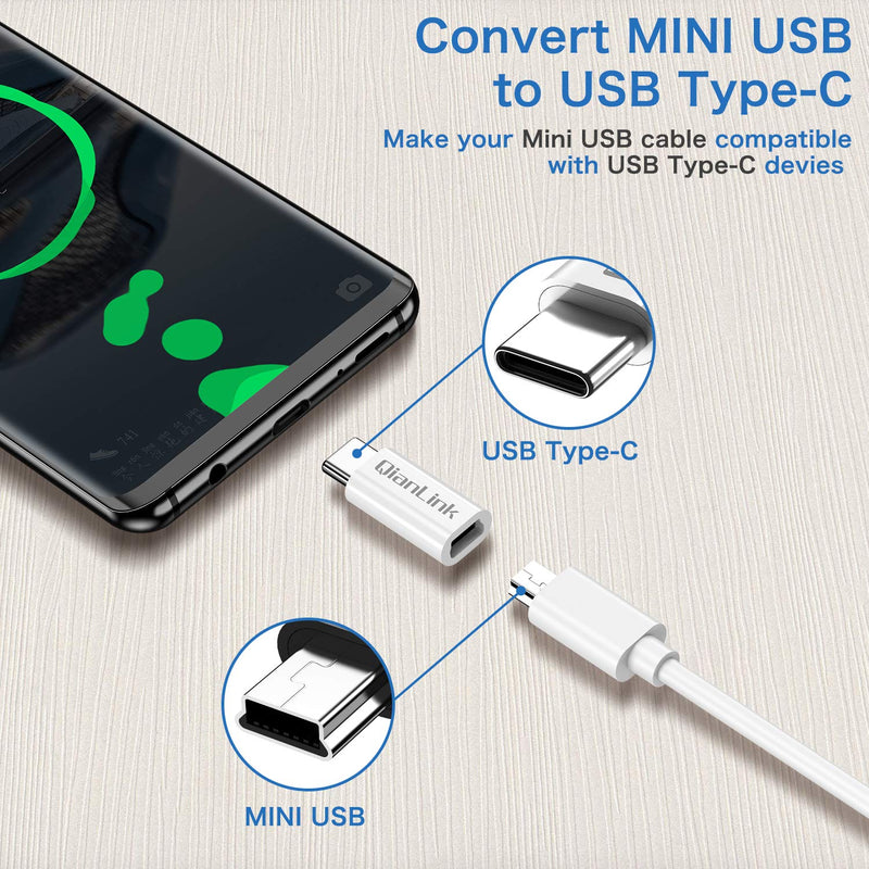 [Australia - AusPower] - Mini USB to USB C Adapter, (2-Pack) Mini USB Female to USB C Male Convert Charging & Data Sync Compatible with Samsung Galaxy S10 S9 S8 Plus Note 9 8, LG V40 V35 V30 V20 G7 G6 G5,Moto Z2 Z3 