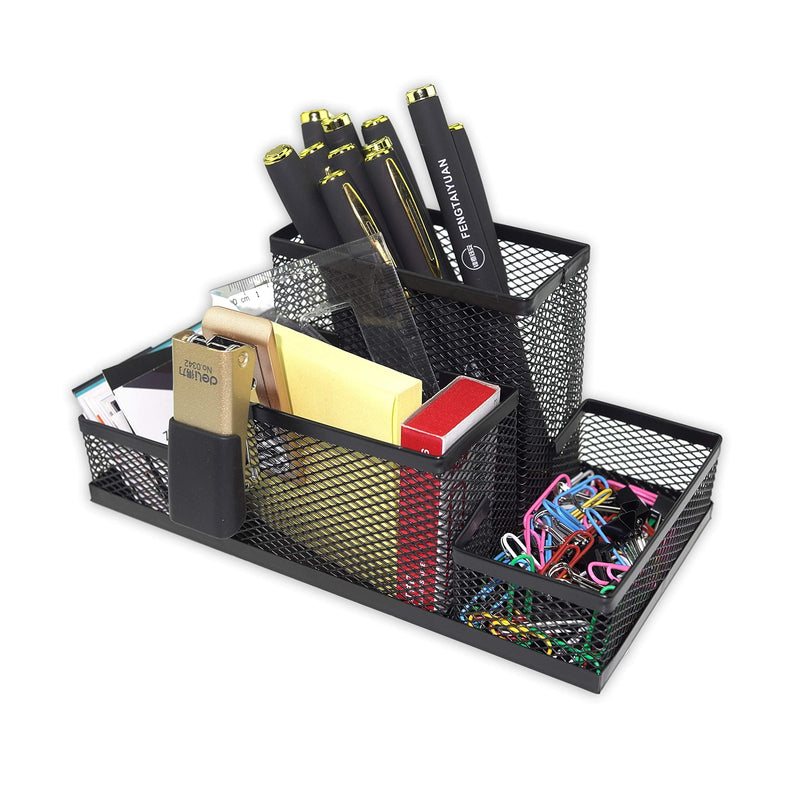 [Australia - AusPower] - Fengtaiyuan T02 Black-Plus, Big Black Metal Wire Mesh Pencil Holder, Desktop Organizer 