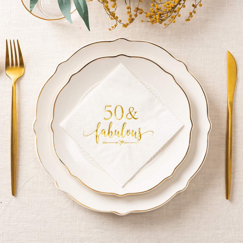 [Australia - AusPower] - Crisky 50 and Fabulous Cocktail Napkins Gold for Women 50th Birthday Decorations, 50th Birthday Bevergae Dessert Table Supplies, 50Pcs, 3-Ply 