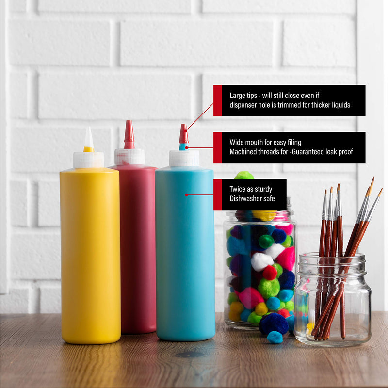 [Australia - AusPower] - 6-pack Premium Plastic Condiment Squeeze Squirt Bottles for Sauces, Paint ,Oil, Condiments ,Salad Dressings, Arts and Crafts - Food Grade-Includes Funnel, Erasable Marker and Reusable Labels (16 oz) 16 oz 