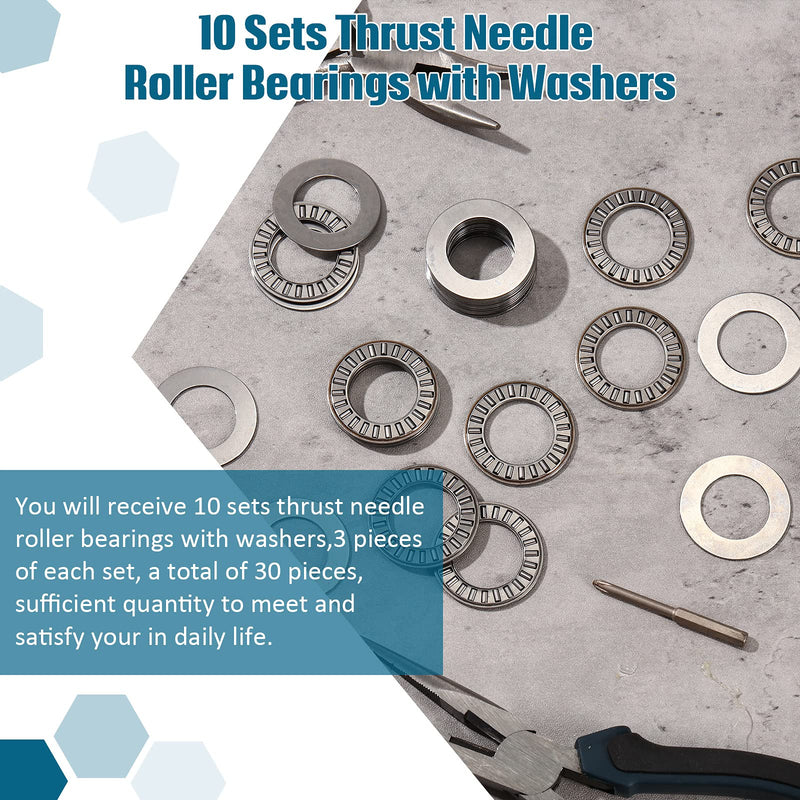 [Australia - AusPower] - 10 Sets Thrust Needle Roller Bearings with Washers 0.75 Inch Bore 1.25 Inch OD Industrial Bearing with Nice Load Carrying Capacity and Stiffness NTA1220 2TRA Thrust Needle Roller Bearing 