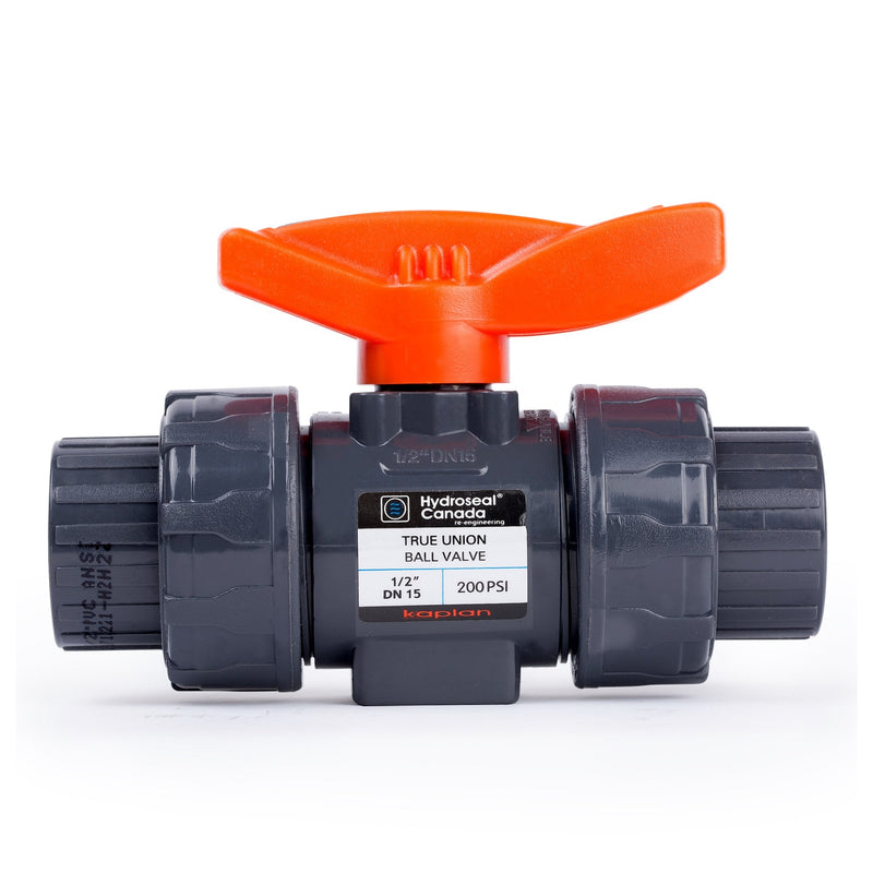 [Australia - AusPower] - HYDROSEAL Kaplan 1/2” PVC True Union Ball Valve Threaded (NPT) with Full Port, ASTM F1970, EPDM O-Rings and Reversible PTFE Seats (1/2'') 1/2'' 