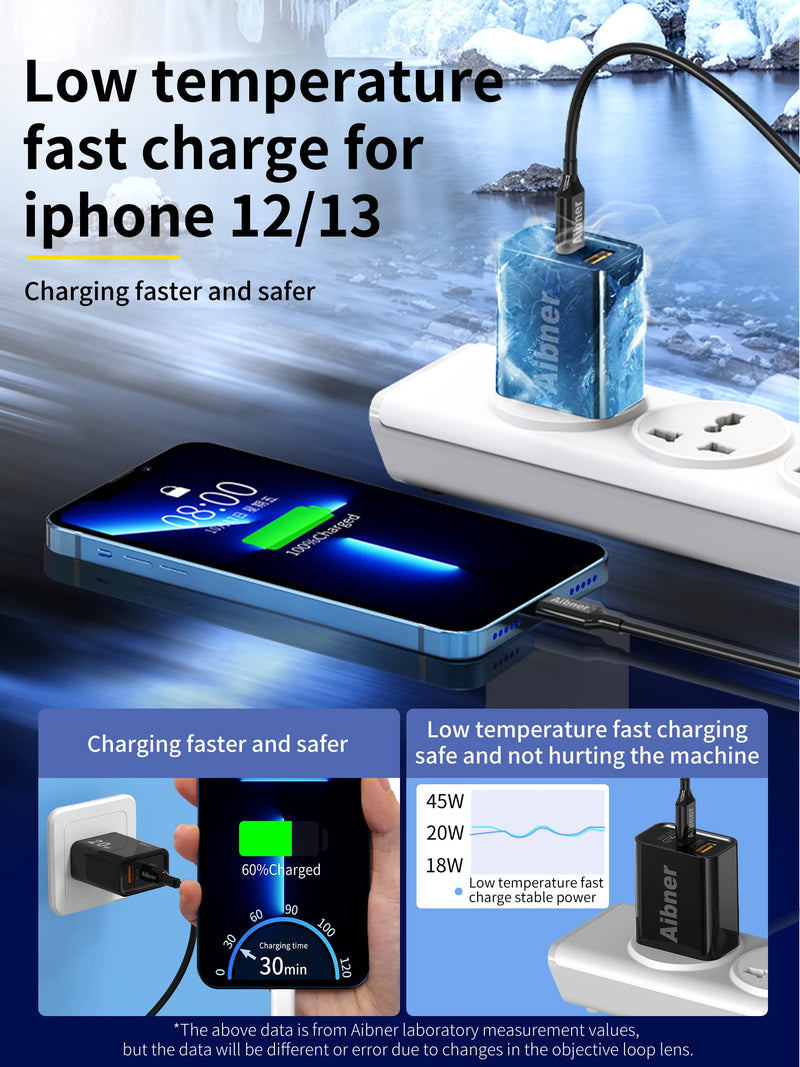 [Australia - AusPower] - USB C Wall Charger, Aibner 2-Pack 20W Dual Port USB-C Power Adapter, PD Fast Charger Compatible with iPhone 13/iPhone 13 Pro max/iPhone 12/iPhone 12 Pro max/11/11Pro Max/X Black2 