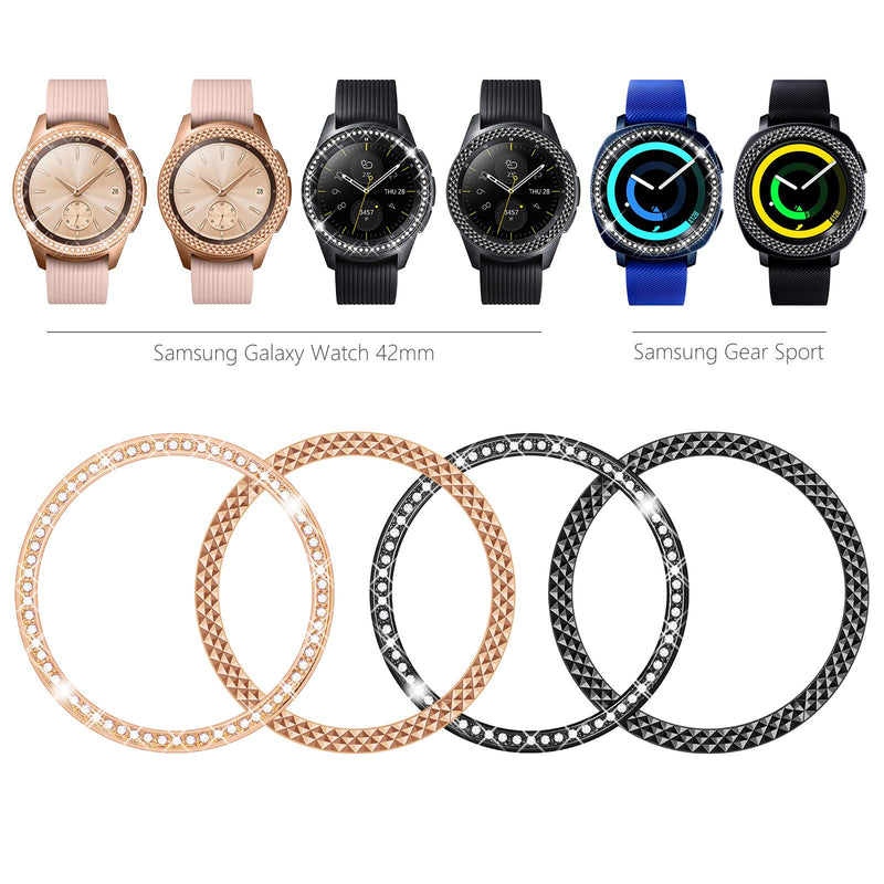 [Australia - AusPower] - Surace Bezel Ring Styling Compatible with Galaxy Watch 42mm Band Bezel Adhesive Cover Anti Scratch Stainless Steel Protection 2-Pack, (Diamond/Rhombus, Rose Gold Bezel-Rose Gold 