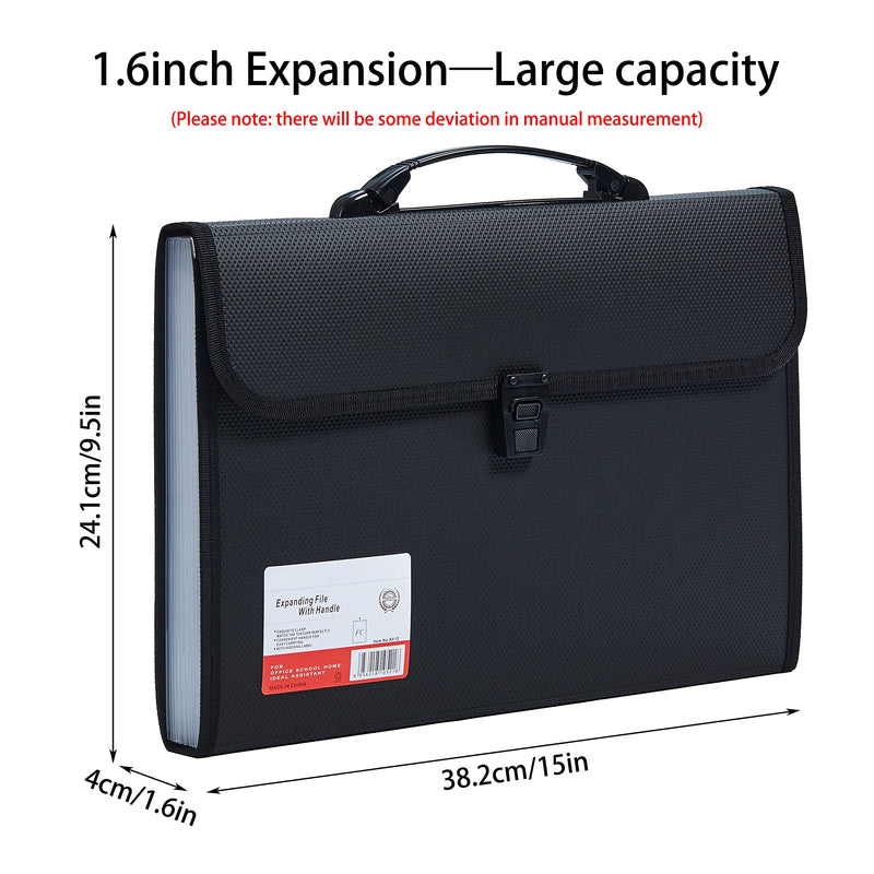 [Australia - AusPower] - FANWU Legal Size 13 Pocket Accordian File Organizer Expanding File Folder for FC A4 Paper, Briefcase File Case with Durable Handle & Buckle Closure for School Home Business (Black) Black-2 
