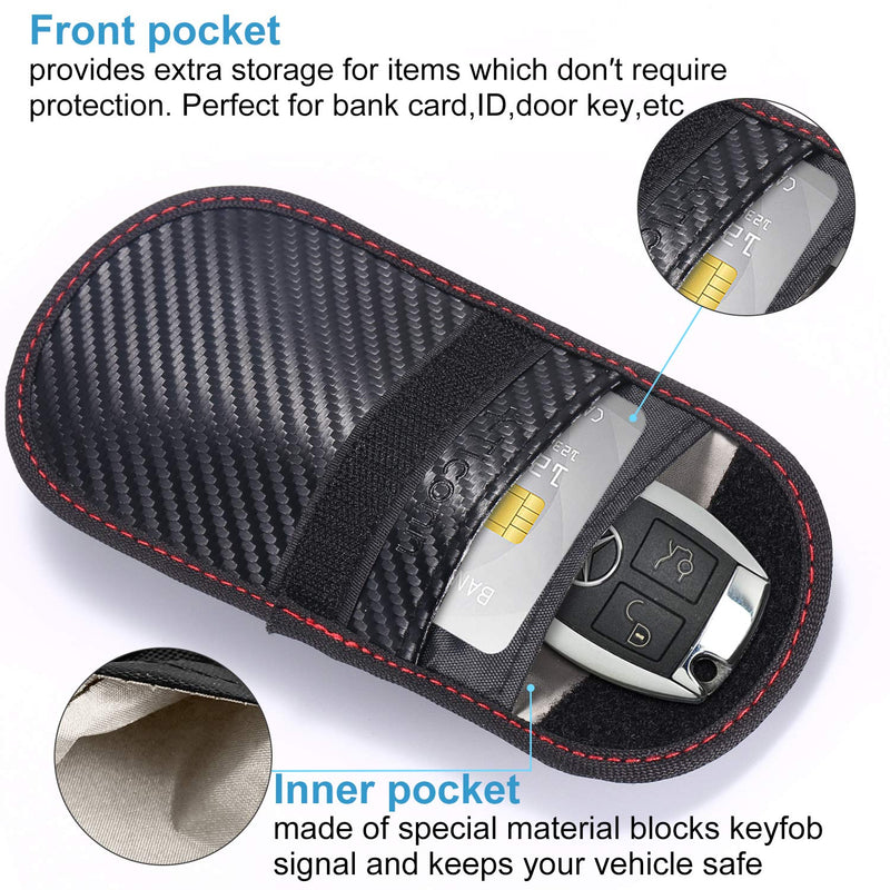 [Australia - AusPower] - Faraday Bag for Key Fob (2 Pack), TICONN Faraday Cage Protector - Car RFID Signal Blocking, Anti-Theft Pouch, Anti-Hacking Case Blocker (Carbon Fiber Texture) 