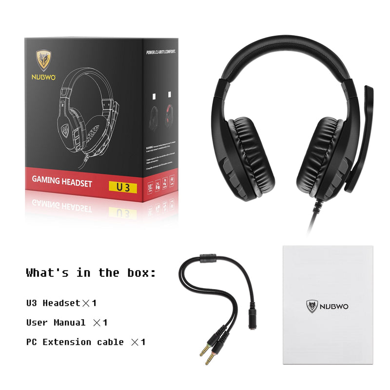 [Australia - AusPower] - NUBWO U3 3.5mm Gaming Headset for PC, PS4, PS5, Laptop, Xbox One, Mac, iPad, Nintendo Switch Games, Computer Game Gamer Over Ear Flexible Microphone Volume Control with Mic - Black 