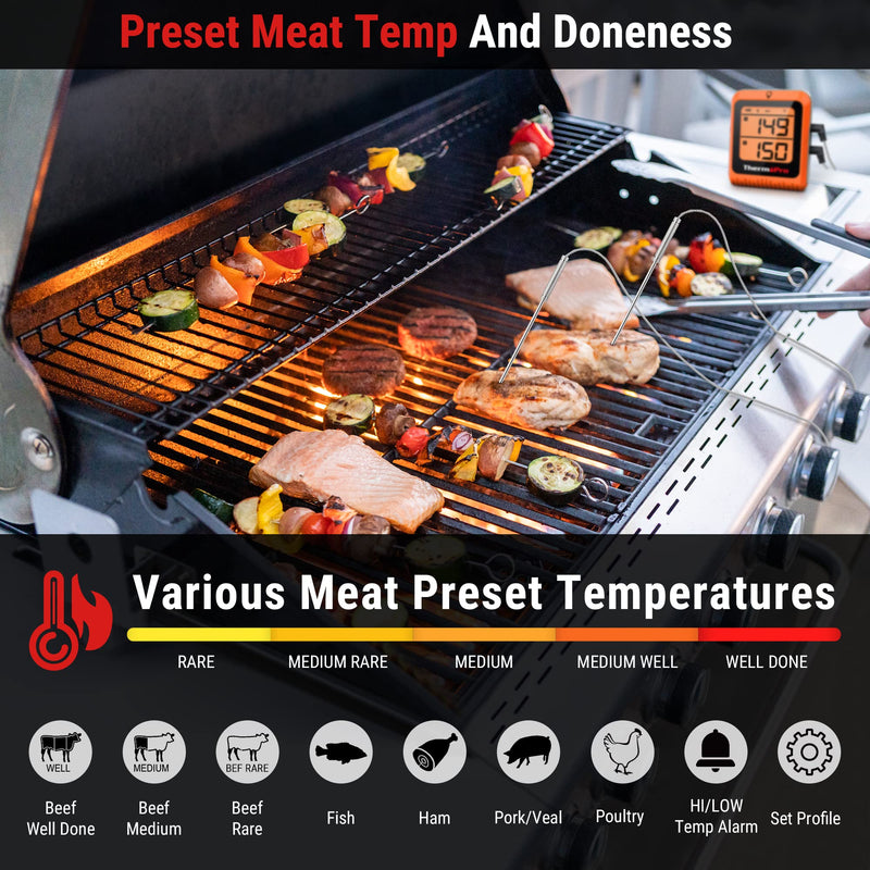 [Australia - AusPower] - ThermoPro Wireless Meat Thermometer of 500FT, Bluetooth Meat Thermometer for Smoker Oven, Grill Thermometer with Dual Probes, Smart Rechargeable BBQ Thermometer for Cooking Turkey Fish Beef 2 probes 