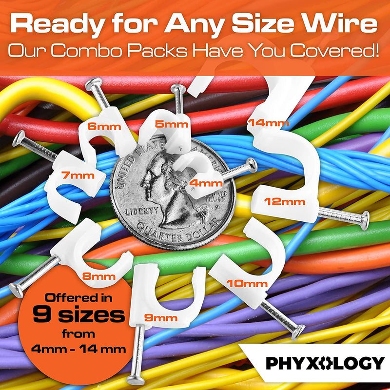 [Australia - AusPower] - Pro-Grade, Cable Clips with Steel Nails 5mm, 7mm, 9mm Wire Holders and Tacks 100 Per Size. Durable, UV Resistant Plastic Clips Help Organize Coax, Ethernet, Cat5, Cat6 and Other Cords. 300 5, 7, 9mm 