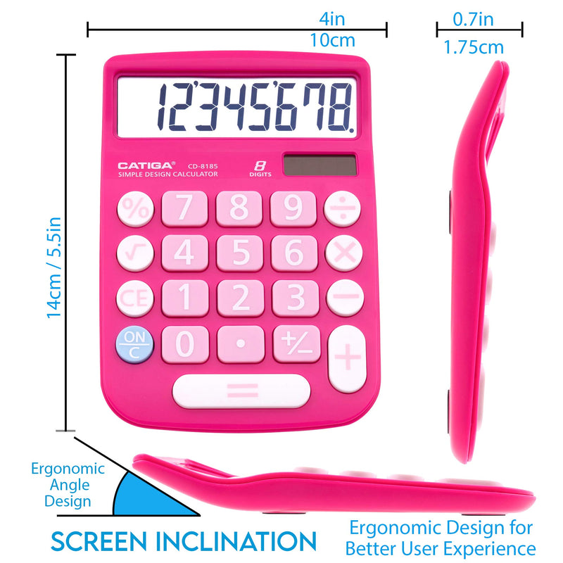 [Australia - AusPower] - CATIGA CD-8185 Office and Home Style Calculator - 8-Digit LCD Display - Suitable for Desk and On The Move use. (Pink) Pink 